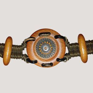 Metal Belt Vintage Boho Rustic Wood Brass Round Decorative Centerpiece Adjust